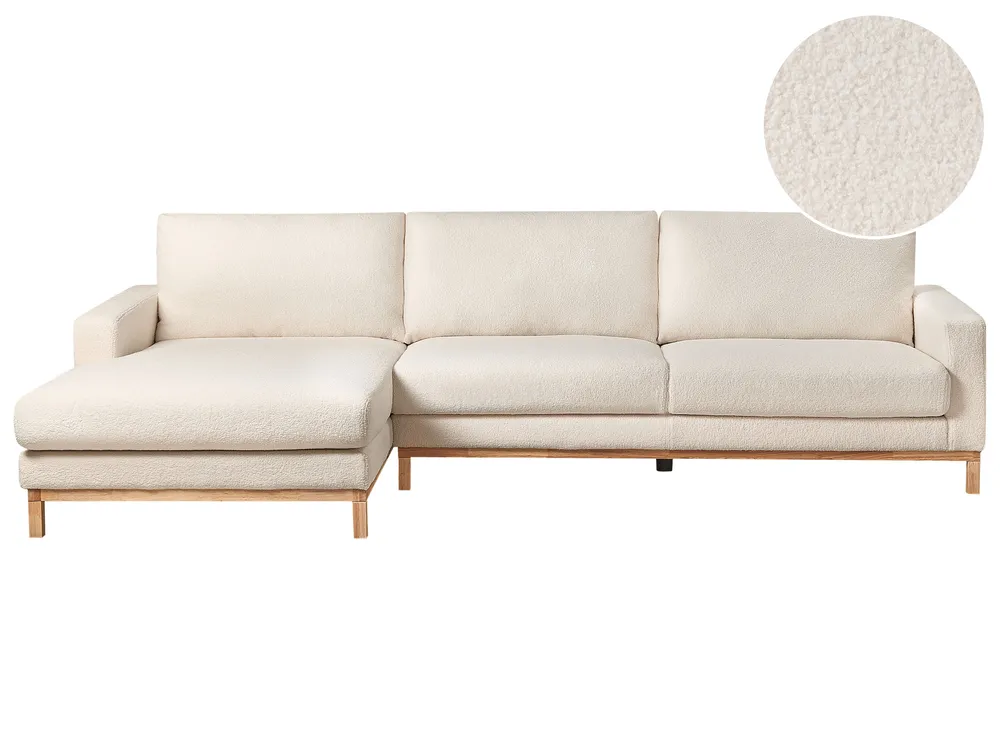 Corner Sofa 4 Seater SIGGARD Boucle White Right Hand