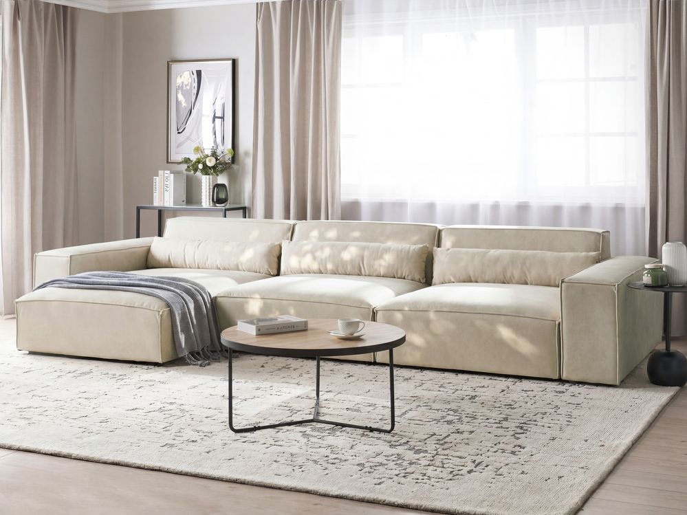 Modulær hjørnesofa 4-seters HELLNAR Fløyel Lys beige Høyrevendt