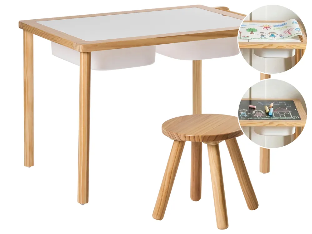 Kids Table and Chair Set KEMPSEY Montessori with Storage Light Brown