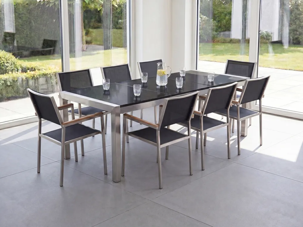 Garden Dining Set 8 Seater GROSSETO Triple Plate Granite Polished Black_1107983