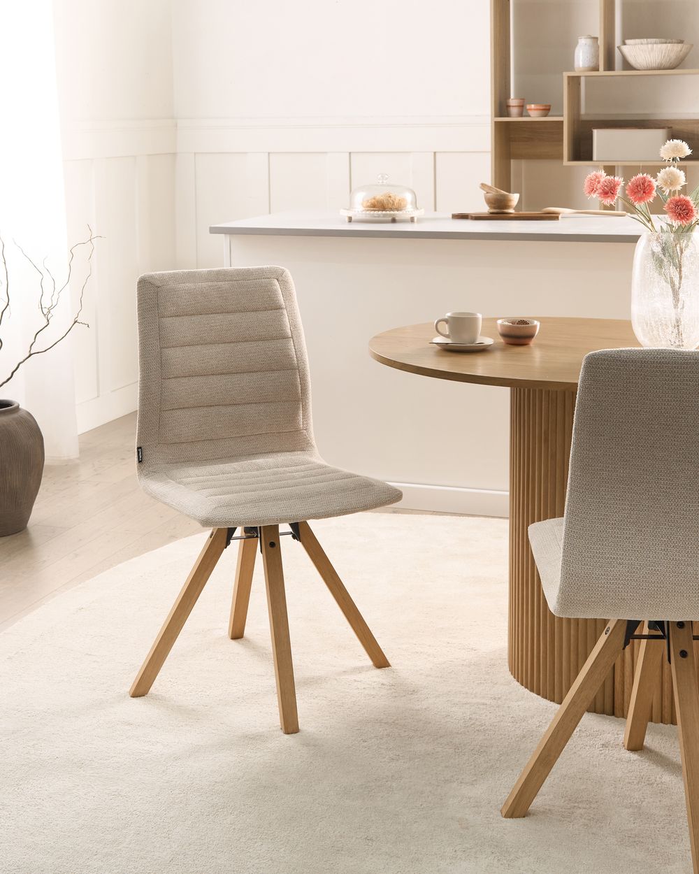 Ruokatuolisetti 2 kpl pyörivä ROX Kangas Vaaleanbeige