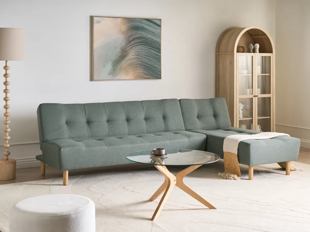 Modular Corner Sofa Bed 4 Seater ALSTEN Fabric Green Left Hand