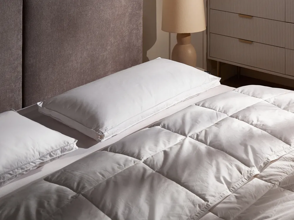 Set of 2 Bed Pillows VIHREN Low 40 x 80 cm Duck Feathers and Down White