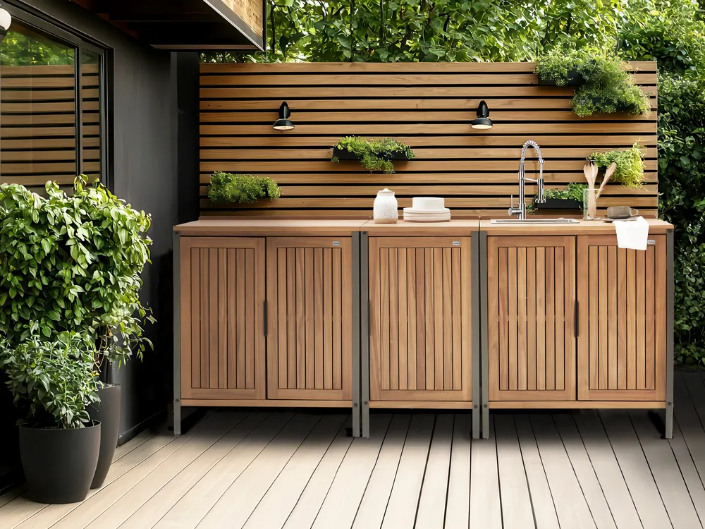 Outdoor Kitchen Cabinet with Sink IVREA Brown/ Silver Certified Acacia Wood