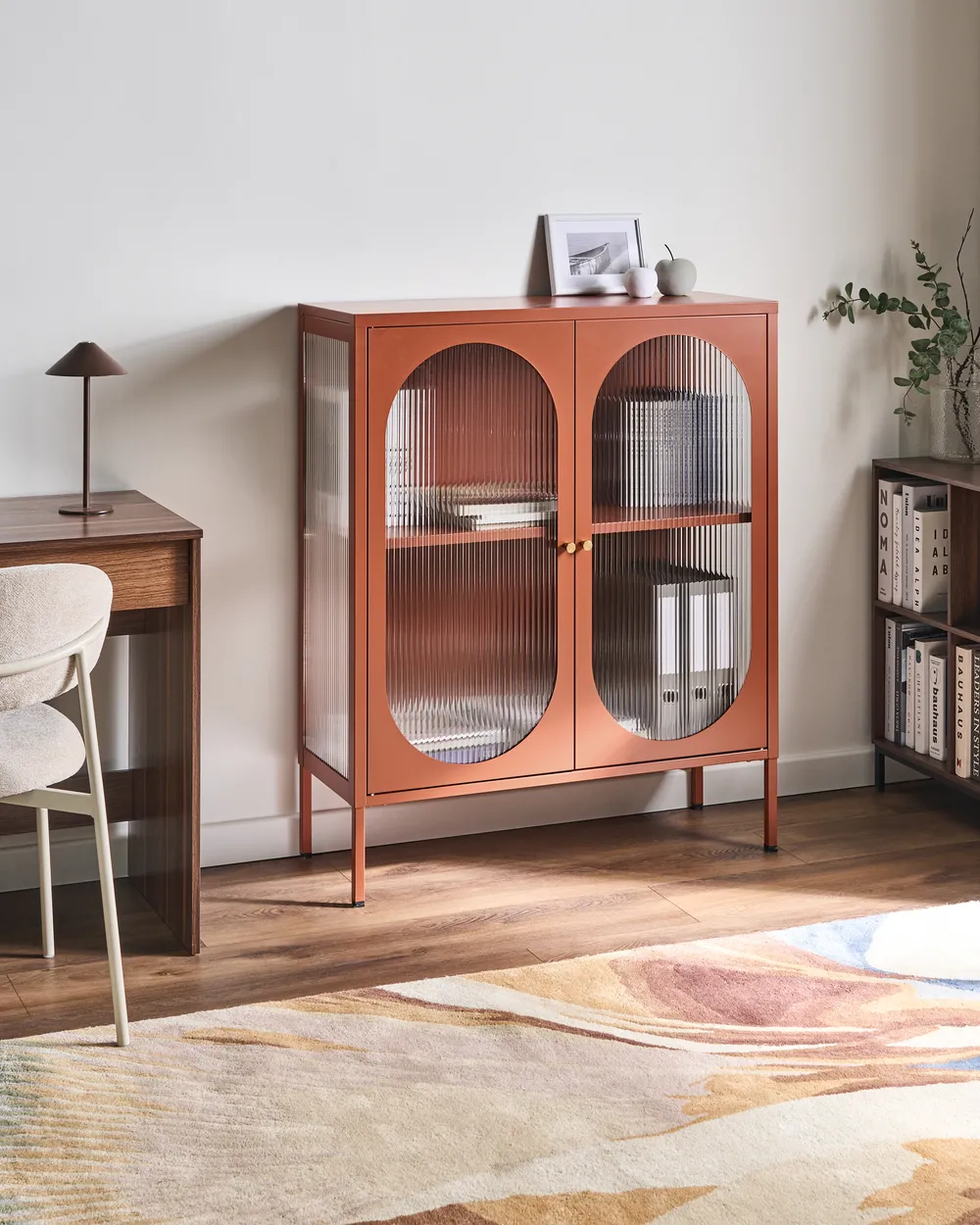 Glass Display Sideboard SARRE 90 cm Metal Golden Brown