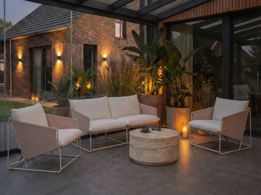 Garden Sofa Set 4 Seater PONTE Metal Light Beige_1013426