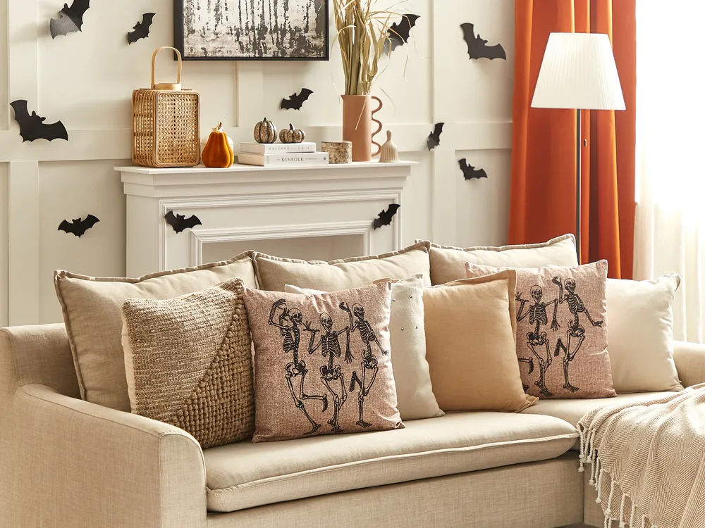 Throw Cushion MORTESTI 45 x 45 cm Velvet Light Beige Abstract Pattern
