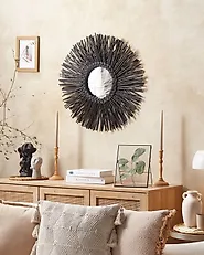 Wall Mirror KALASIN 60 cm 60 cm Rattan Black_1178784