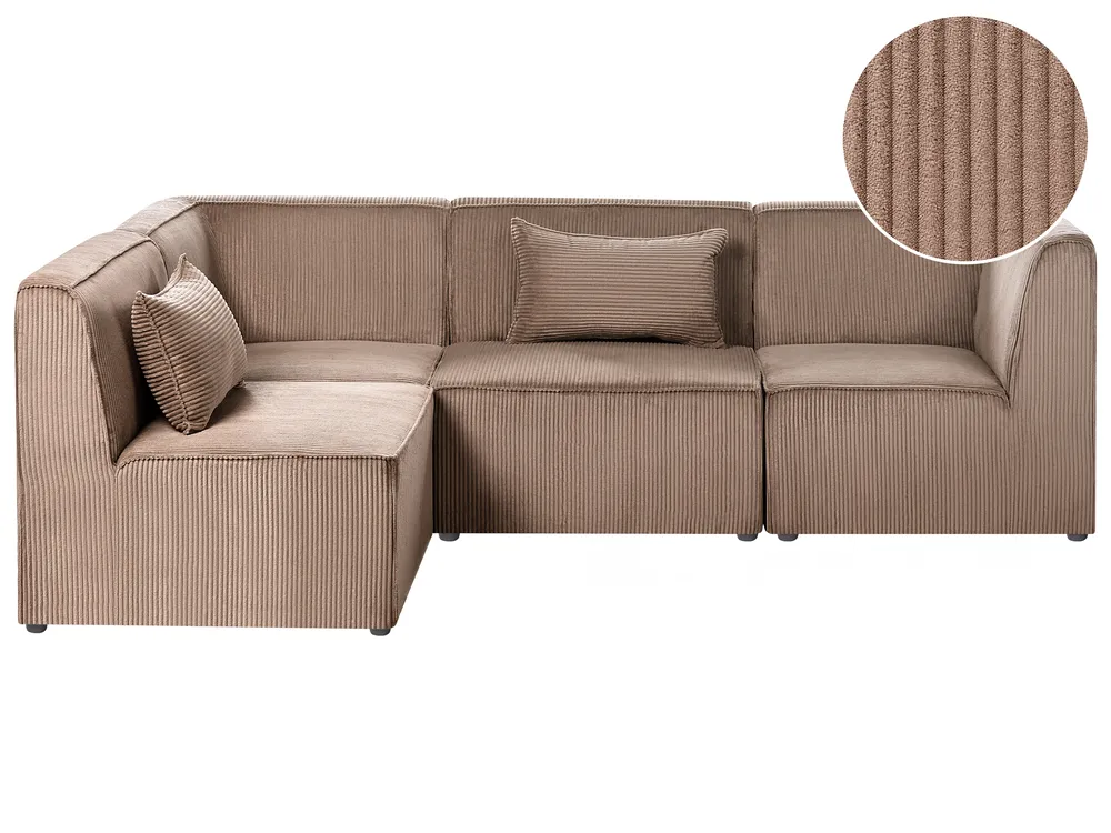 Modular Corner Sofa 4 Seater LEMVIG Corduroy Dark Beige Right Hand