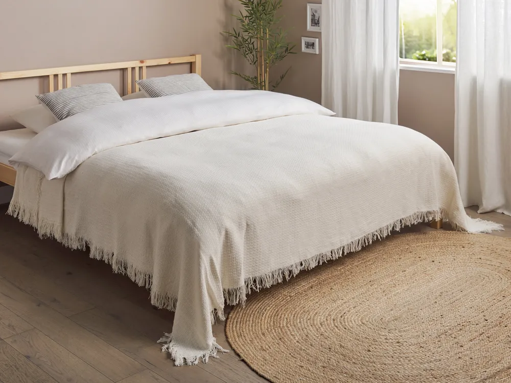 Cotton Bedspread White YERBENT Various Sizes
