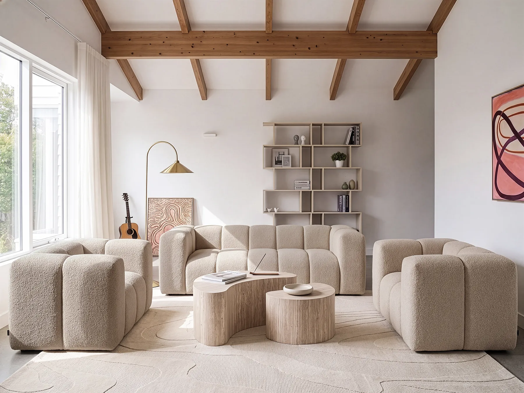 Sofagruppe 5-seters ANTOLA Bouclé Beige_1161569