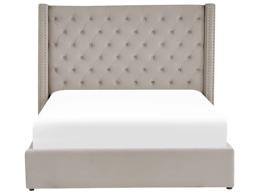 Ottoman Bed LUBBON Velvet Light Grey 160 x 200 cm (EU King Size)_833911