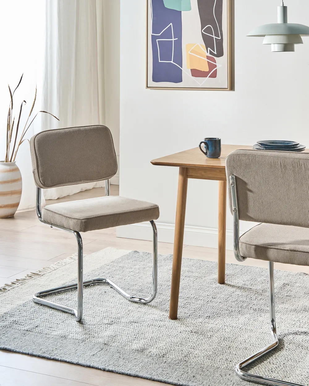 Set of 2 Dining Chairs IRWIN Corduroy Taupe