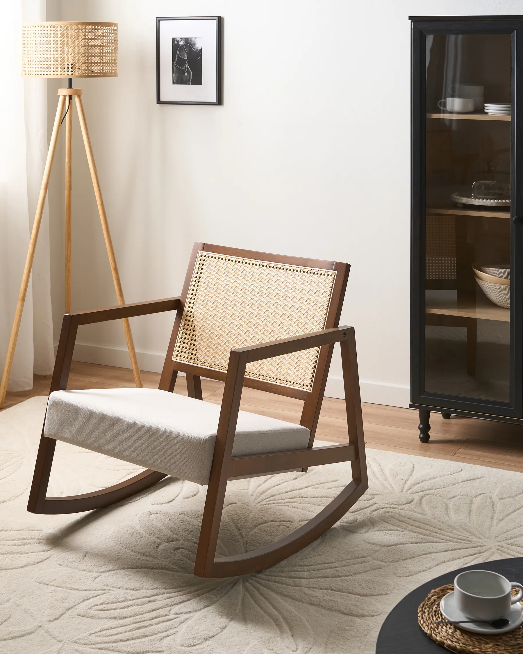 Rocking Chair LEIDY Wood Brown/ Light Beige_1070662