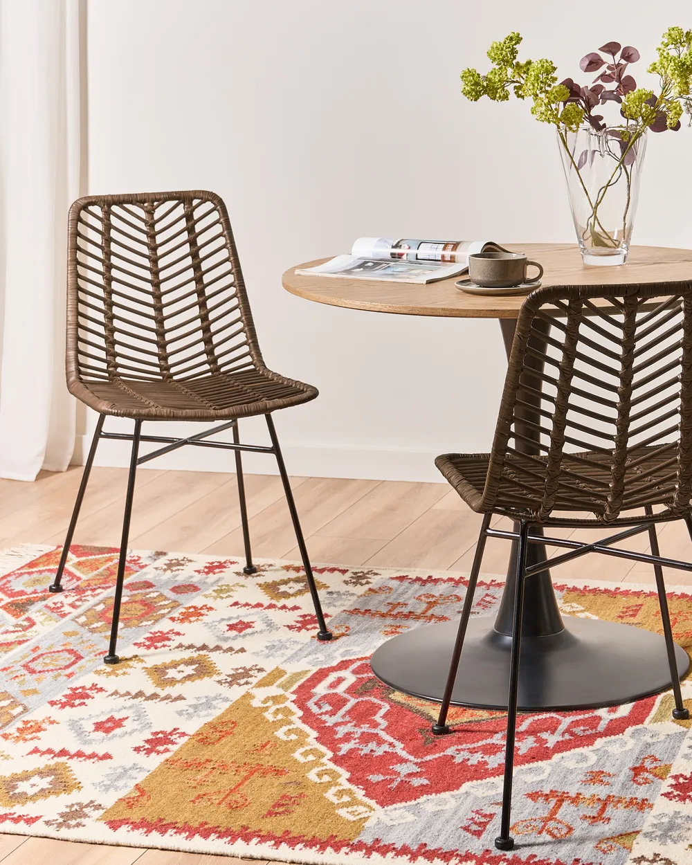 Set of 2 Dining Chairs DILLEY Rattan Brown_1086618