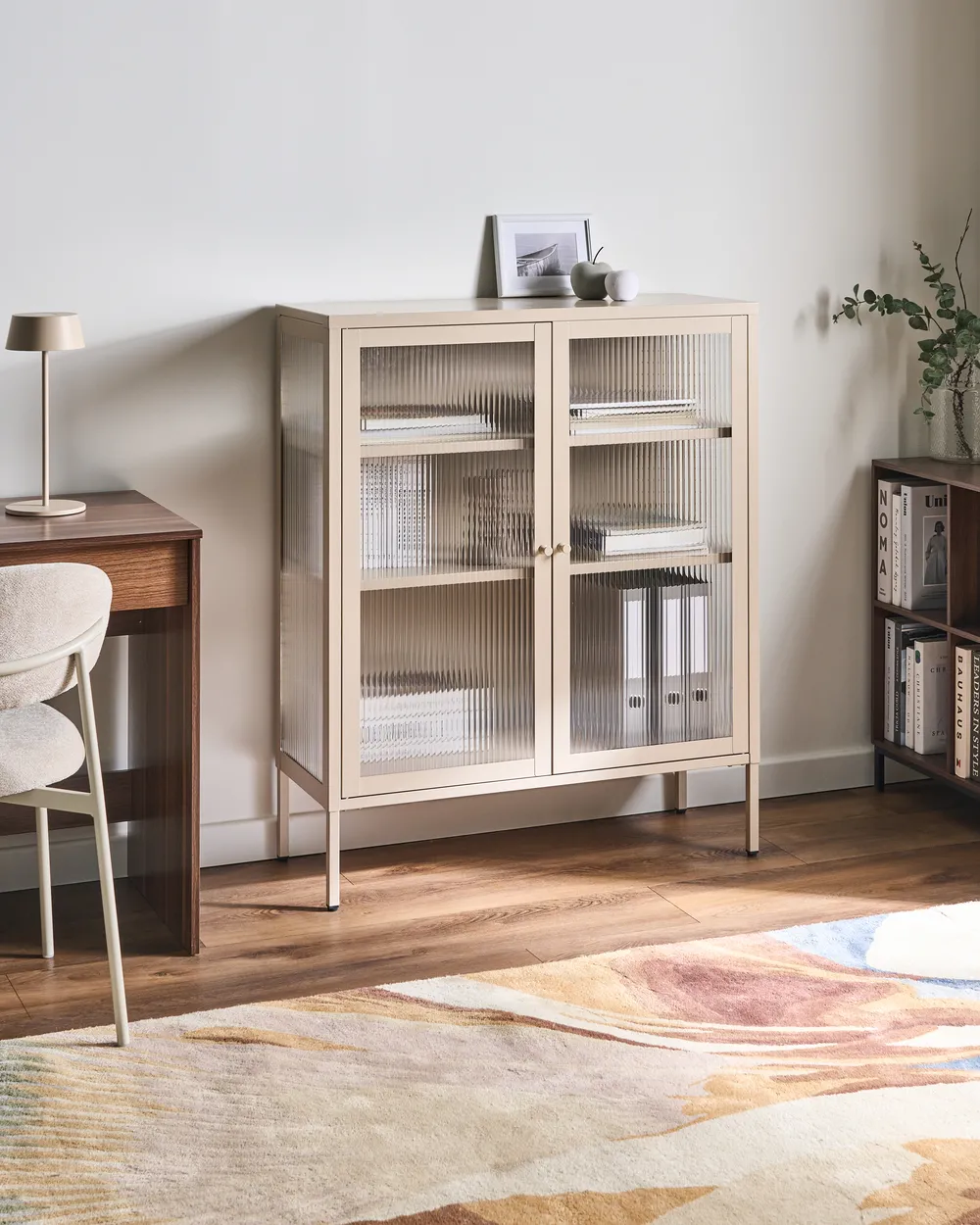 Glass Display Sideboard LERRYN 90 cm Metal Beige