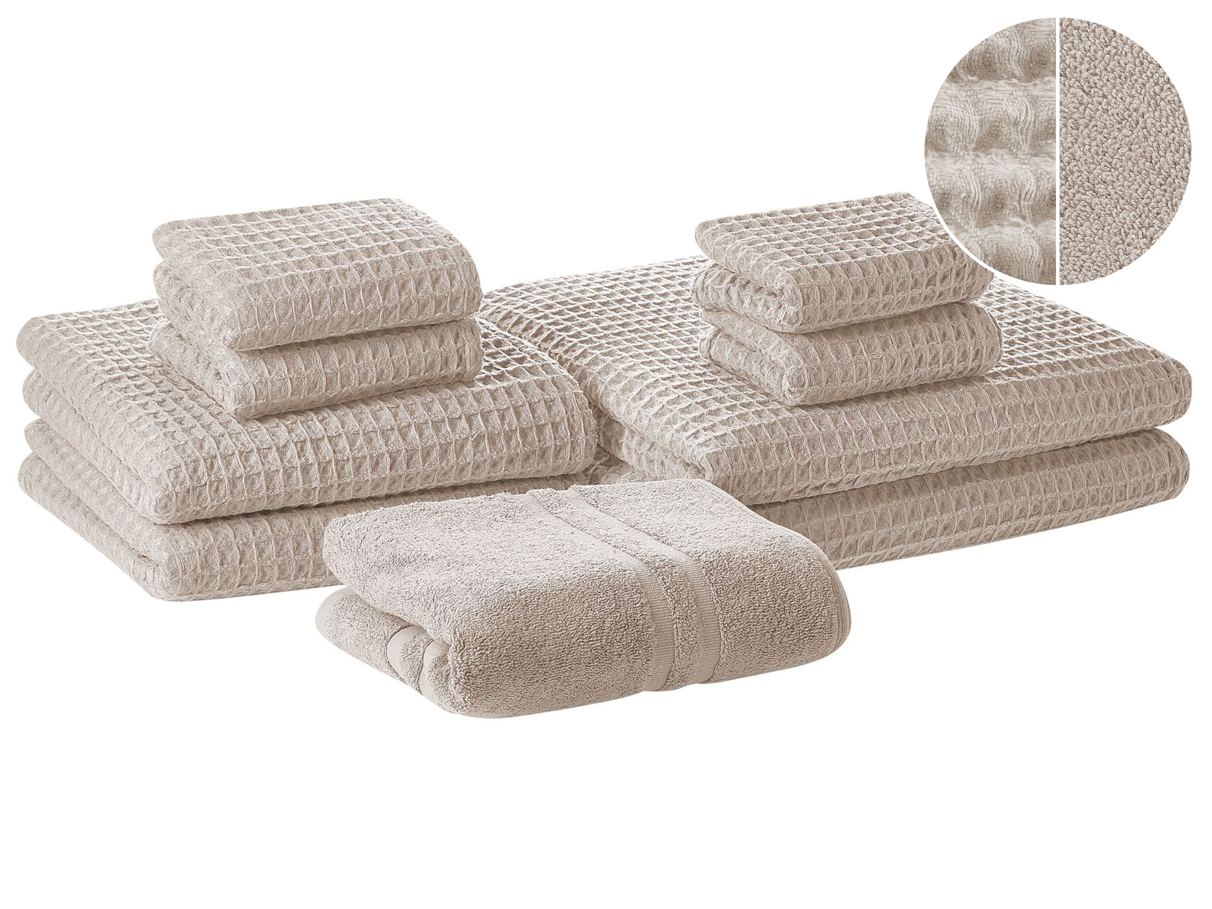 Set of 9 Towels AREORA Cotton Beige