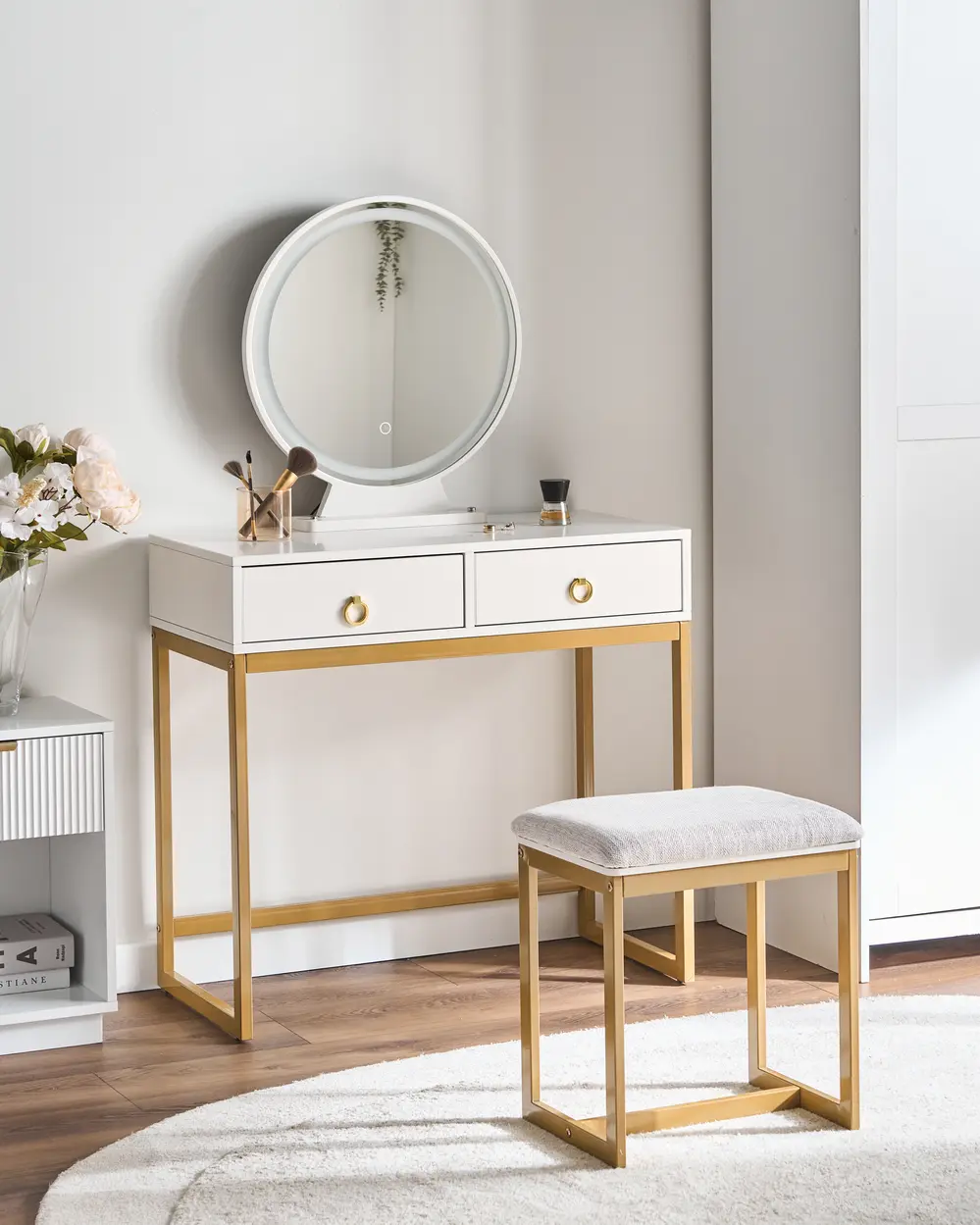 Dressing Table with Mirror and Stool AUXON LED White_1070391