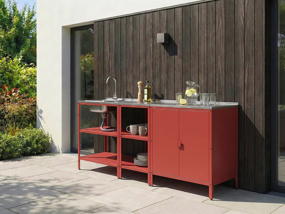 3 Piece Outdoor Kitchen Set with Sink VILAMA Red Metal
