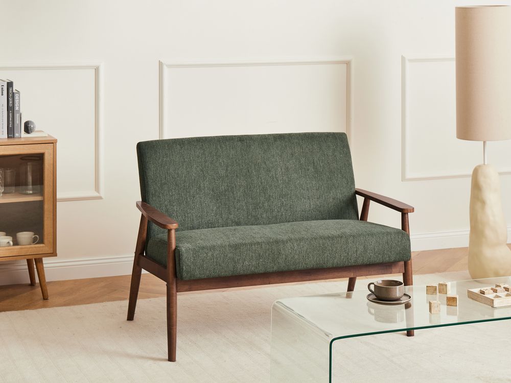 Sofa 2 Seater ESRUM Fabric Dark Brown/ Green