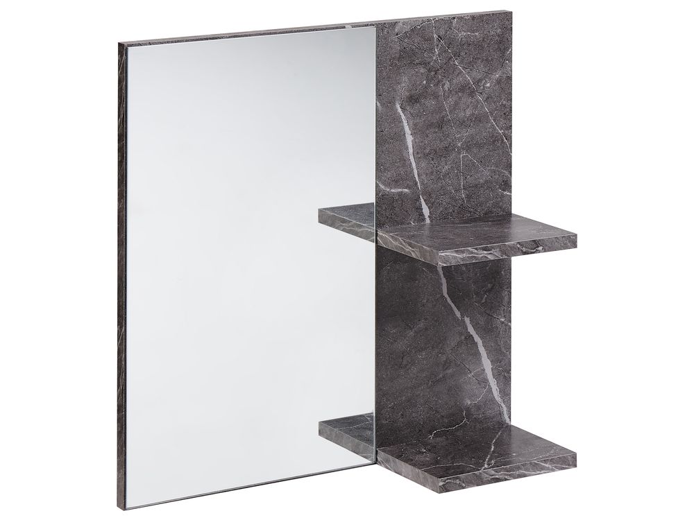 Wall Mirror with Shelf PELOTAS 45 cm x 45 cm Marble/ Black
