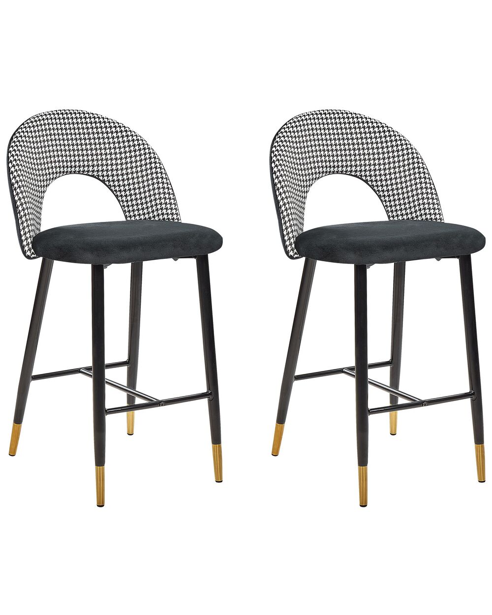 Set med 2 barstolar FALTON Sammet Svart/ Vit