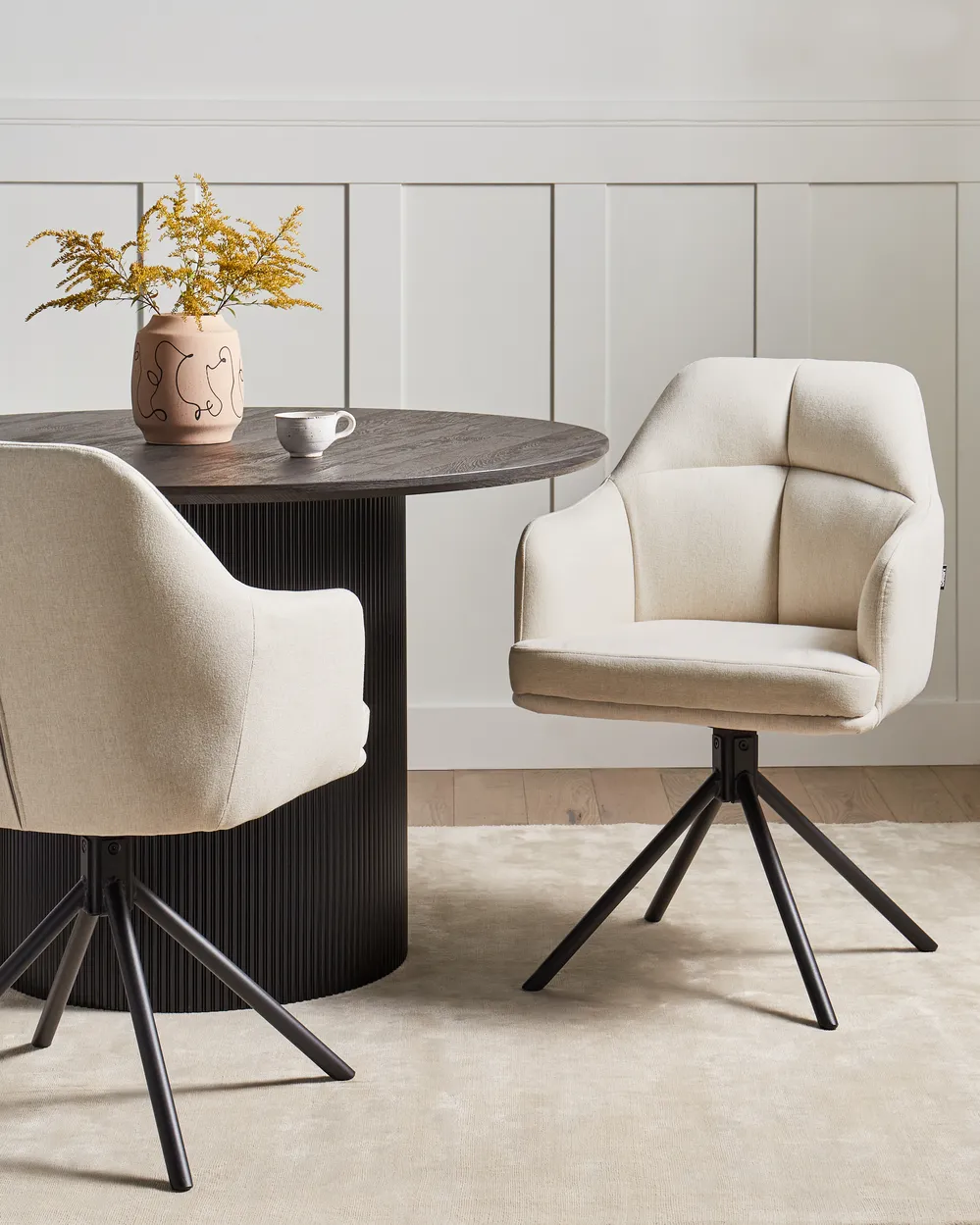 Set of 2 Dining Chairs Swivel MIRA Fabric Beige