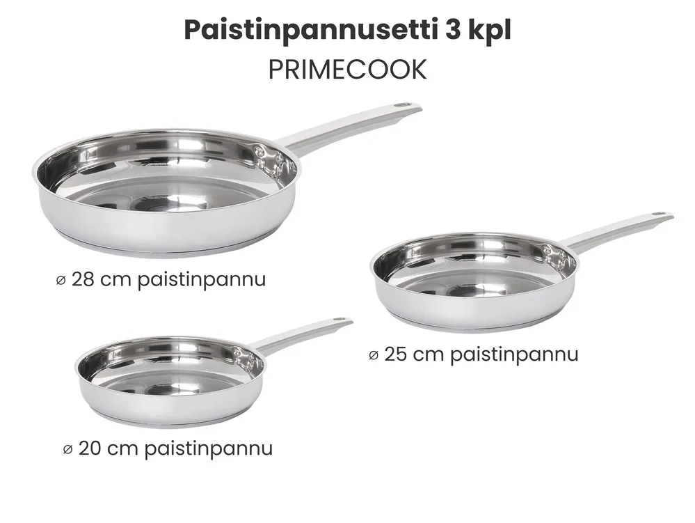 Paistinpannusetti 3 kpl PRIMECOOK Ruostumaton teräs Hopea_1051151