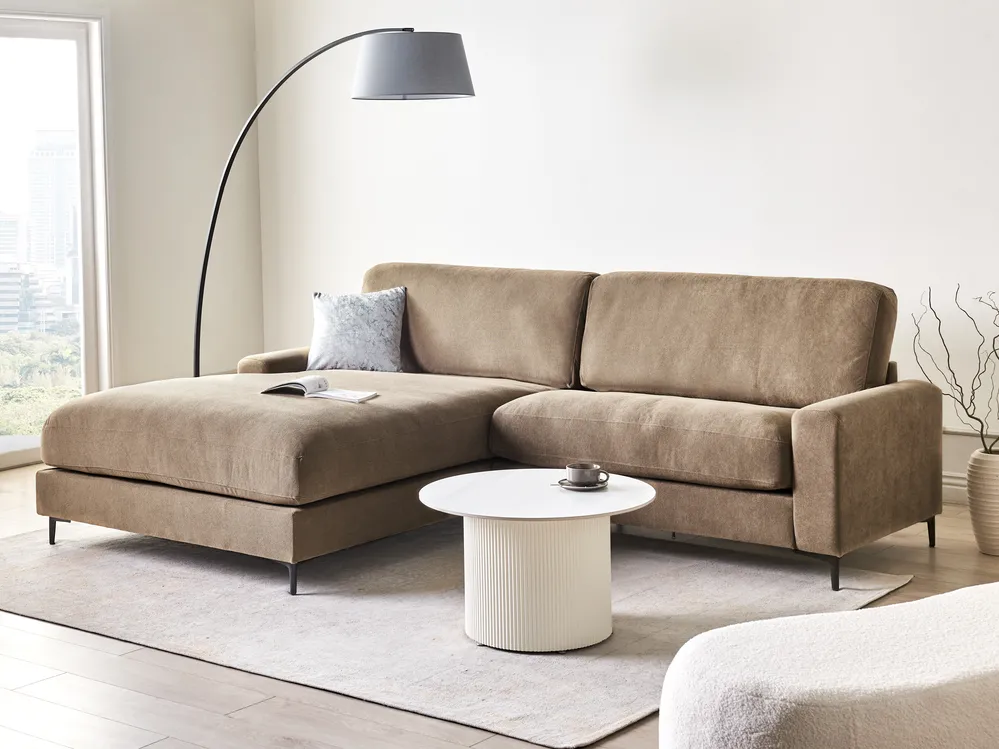 Corner Sofa 3 Seater MALOY Fabric Brown Right Hand