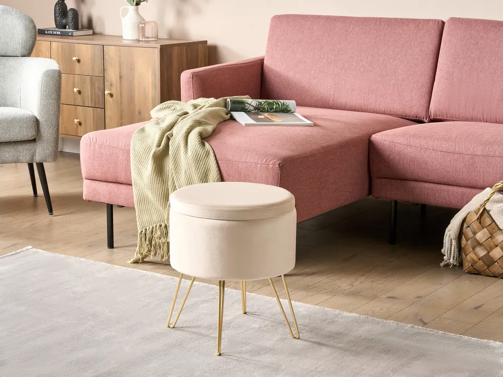 Storage Pouffe SILAS Velvet Light Beige