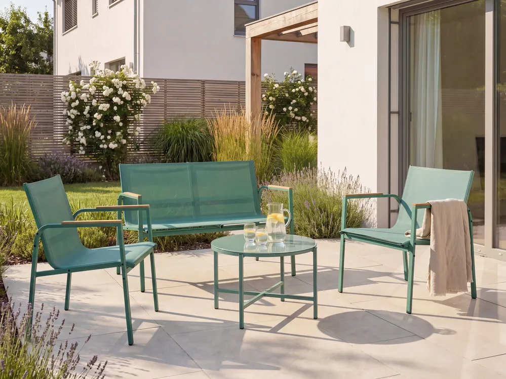 Garden Lounge Set with Table 4 Seater LEDRO Metal Green