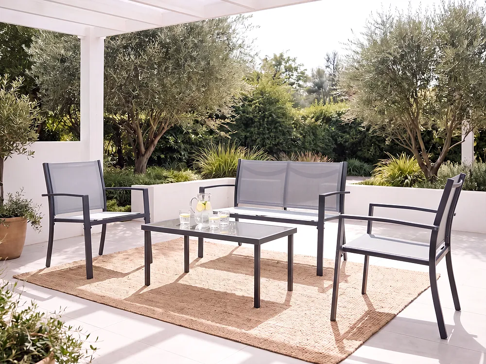 Garden Lounge Set with Table 4 Seater TAVOLETO Metal Grey_1154570