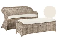 Garden Bench with Cushion SUSUA 150 cm with Ottoman Rattan Natural_957575