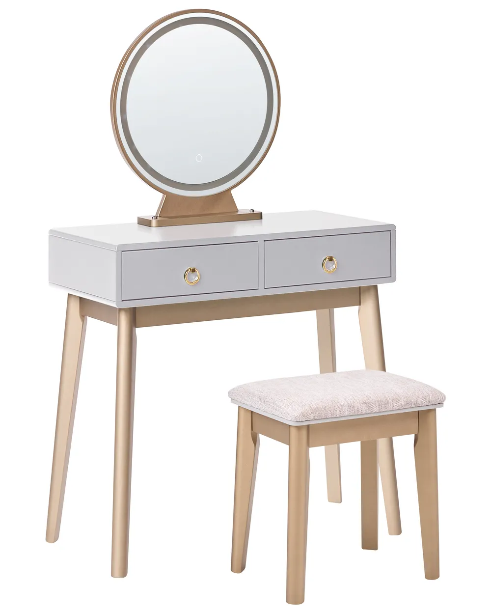 Dressing Table with Mirror and Stool FEDRY LED Grey