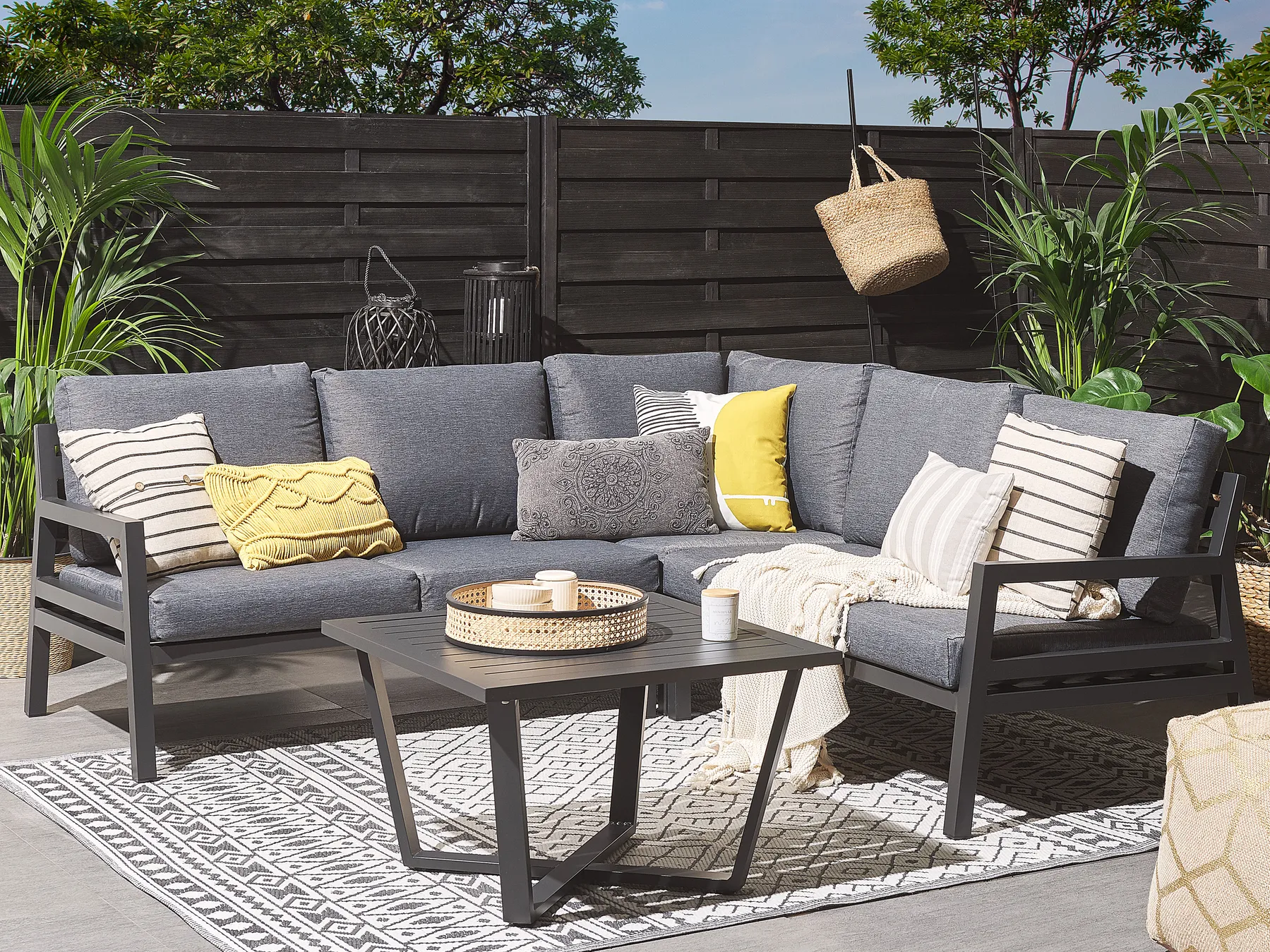 Garden Corner Sofa with Table 5 Seater VIZZINI Metal Grey_798483