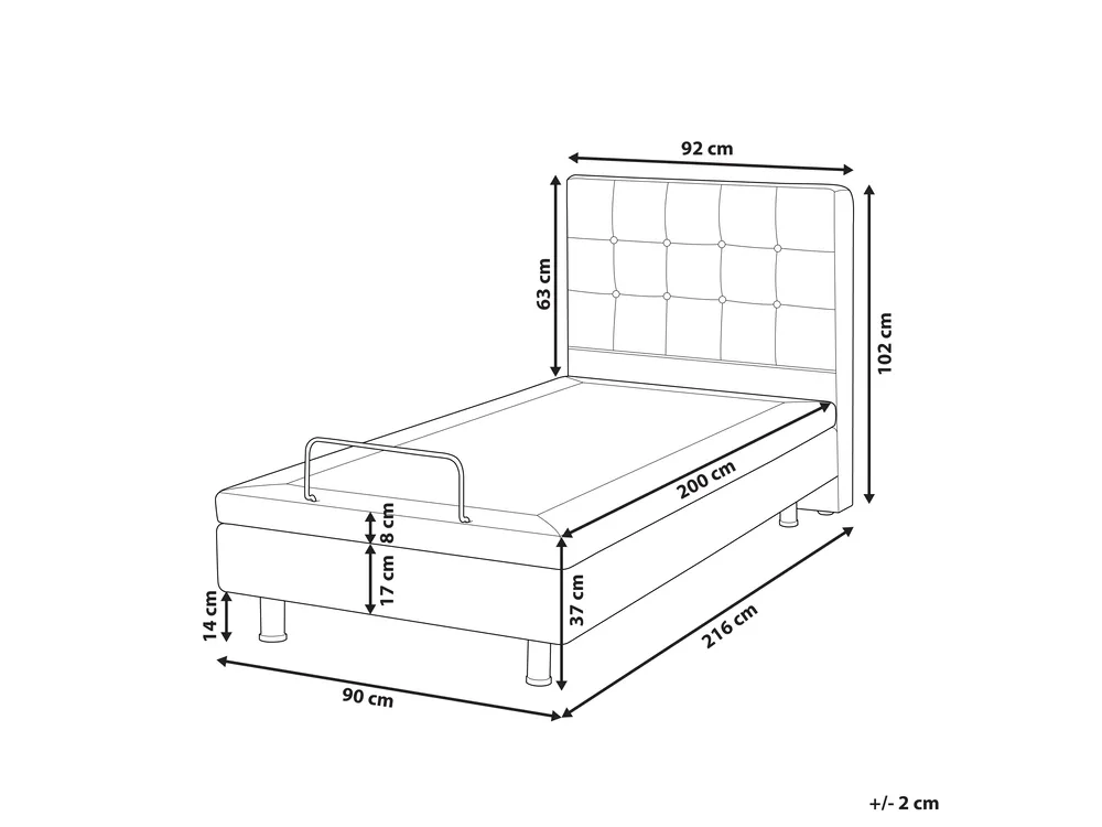 Adjustable Bed Fabric DUKE 90 x 200 cm (EU Single) Light Grey_973510