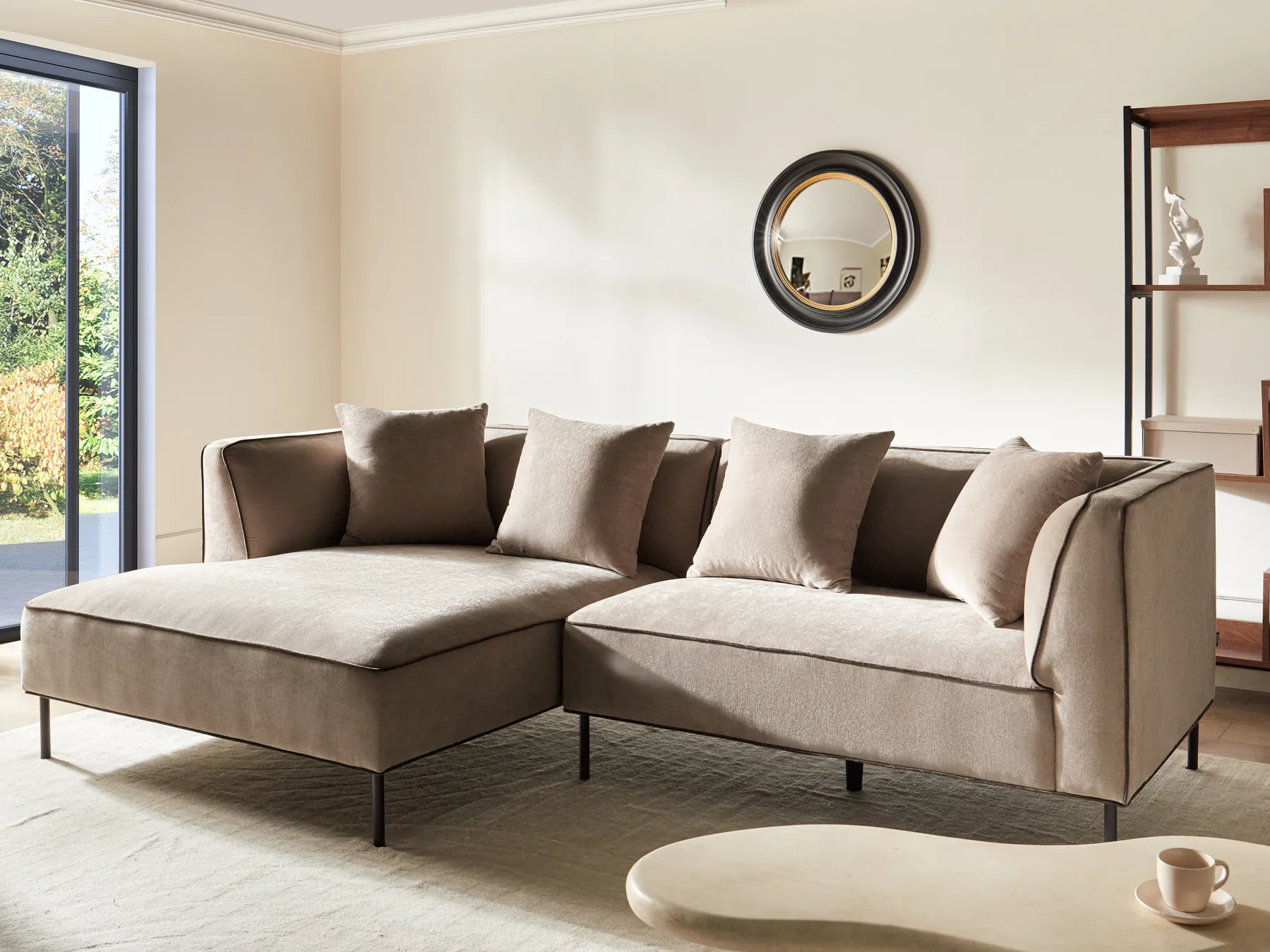 Corner Sofa 3 Seater SATER Chenille Light Brown Right Hand_1019305