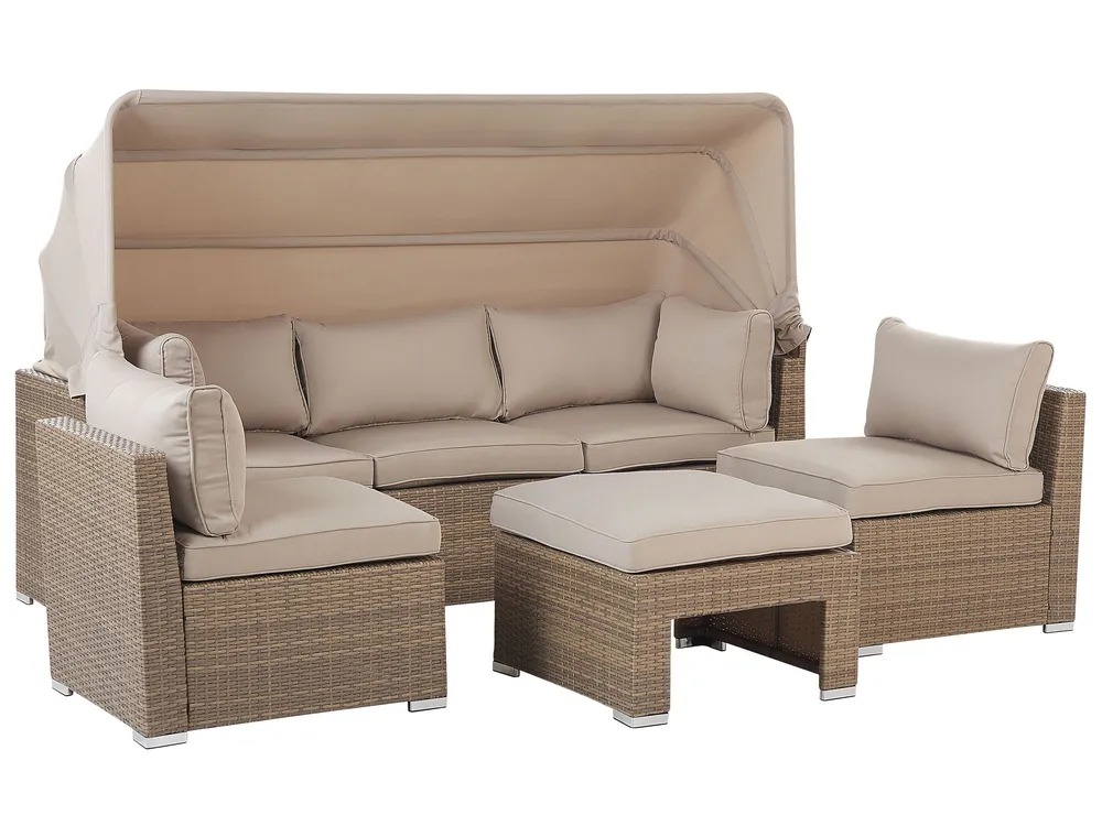 Garden Lounge Set with Table 5 Seater COCCOLIA Modular PE Rattan Beige_811627