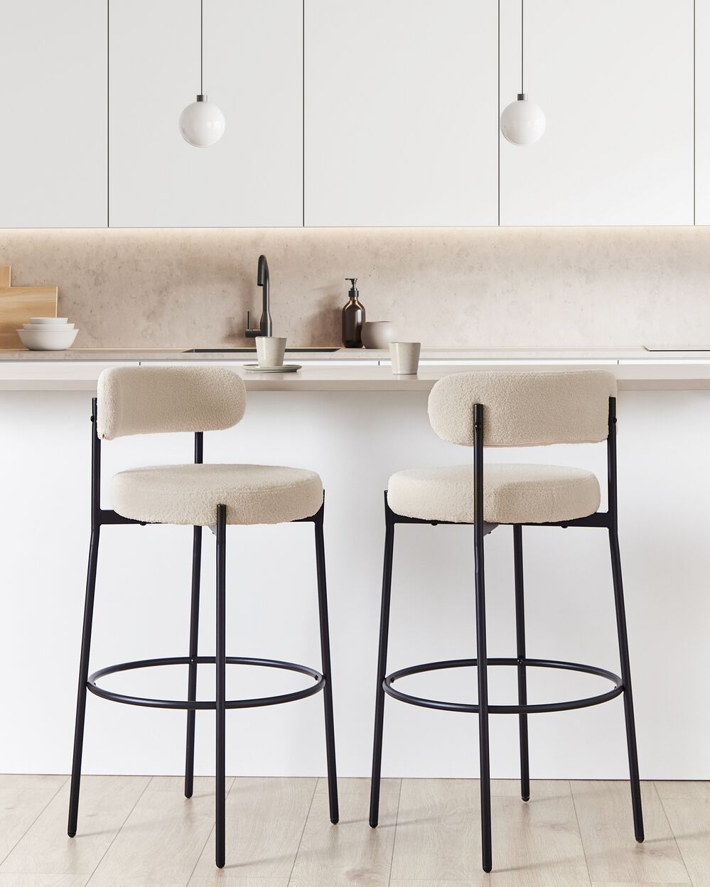 Set med 2 barstolar ALLISON Bouclé Ljusbeige