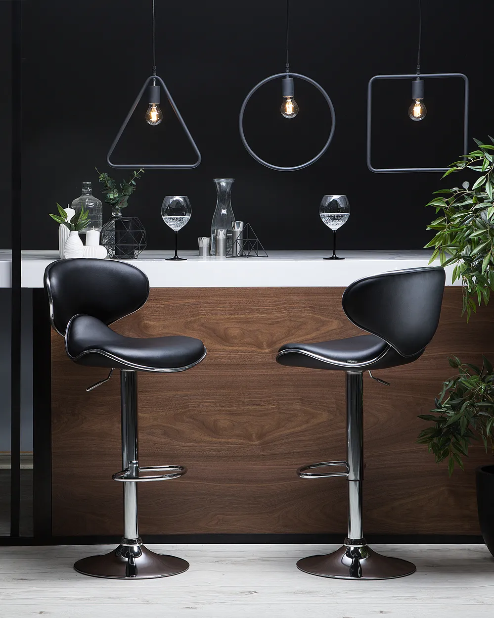 Set of 2 Bar Chairs CONWAY Swivel Faux Leather Black