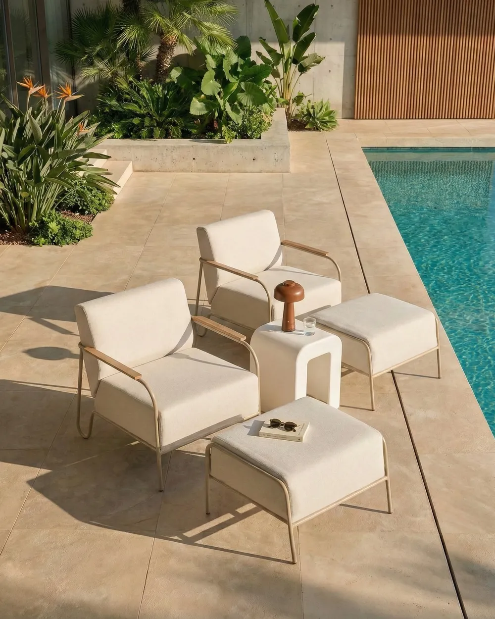 Set of 2 Garden Chairs NIMIS with Ottoman Light Beige