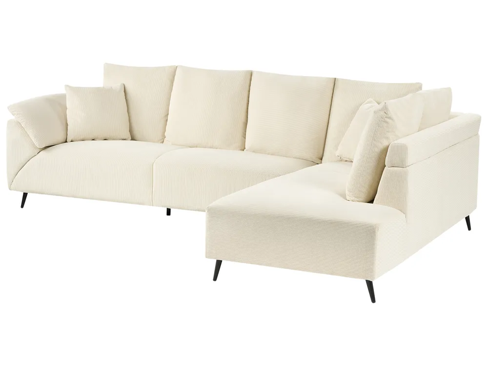 Corner Sofa 4 Seater LUNNER Corduroy Light Beige Left Hand_945674