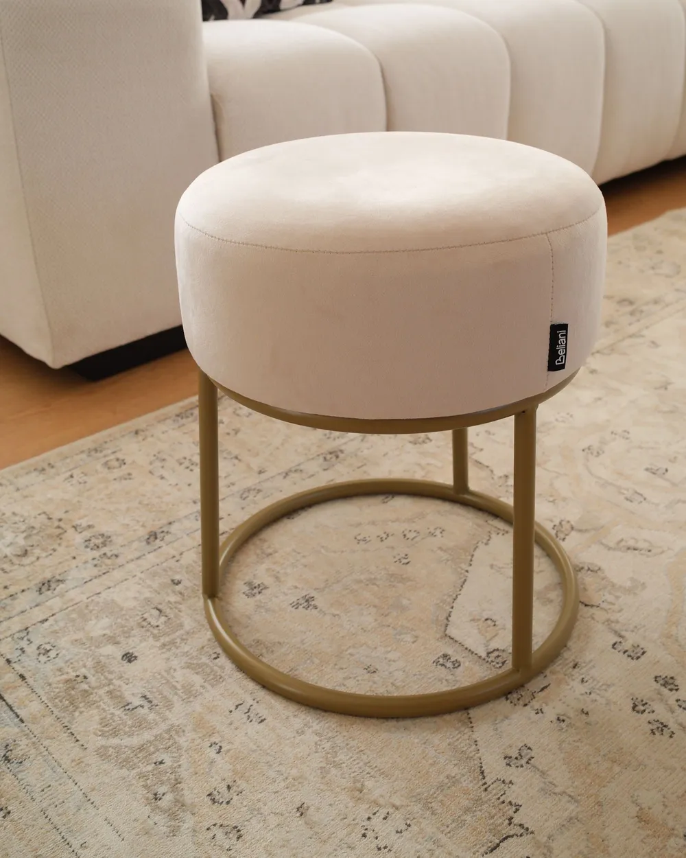 Footstool DELCO Velvet Light Beige_1161594