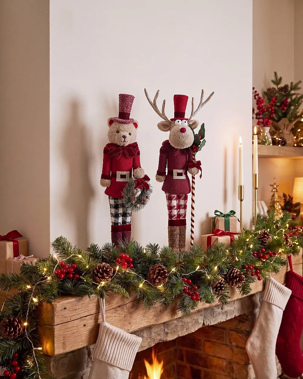 Set of 2 Figurines MATALA 61/64 cm Bear Reindeer Red_1156695