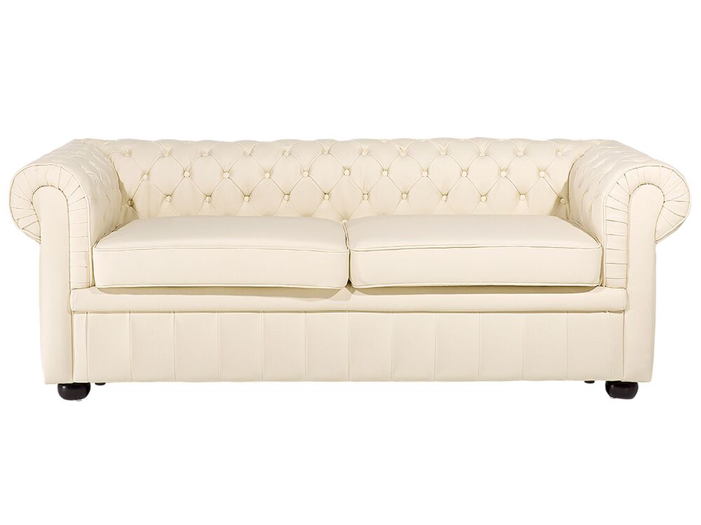 Soffa 3-sits CHESTERFIELD Läder Ljusbeige