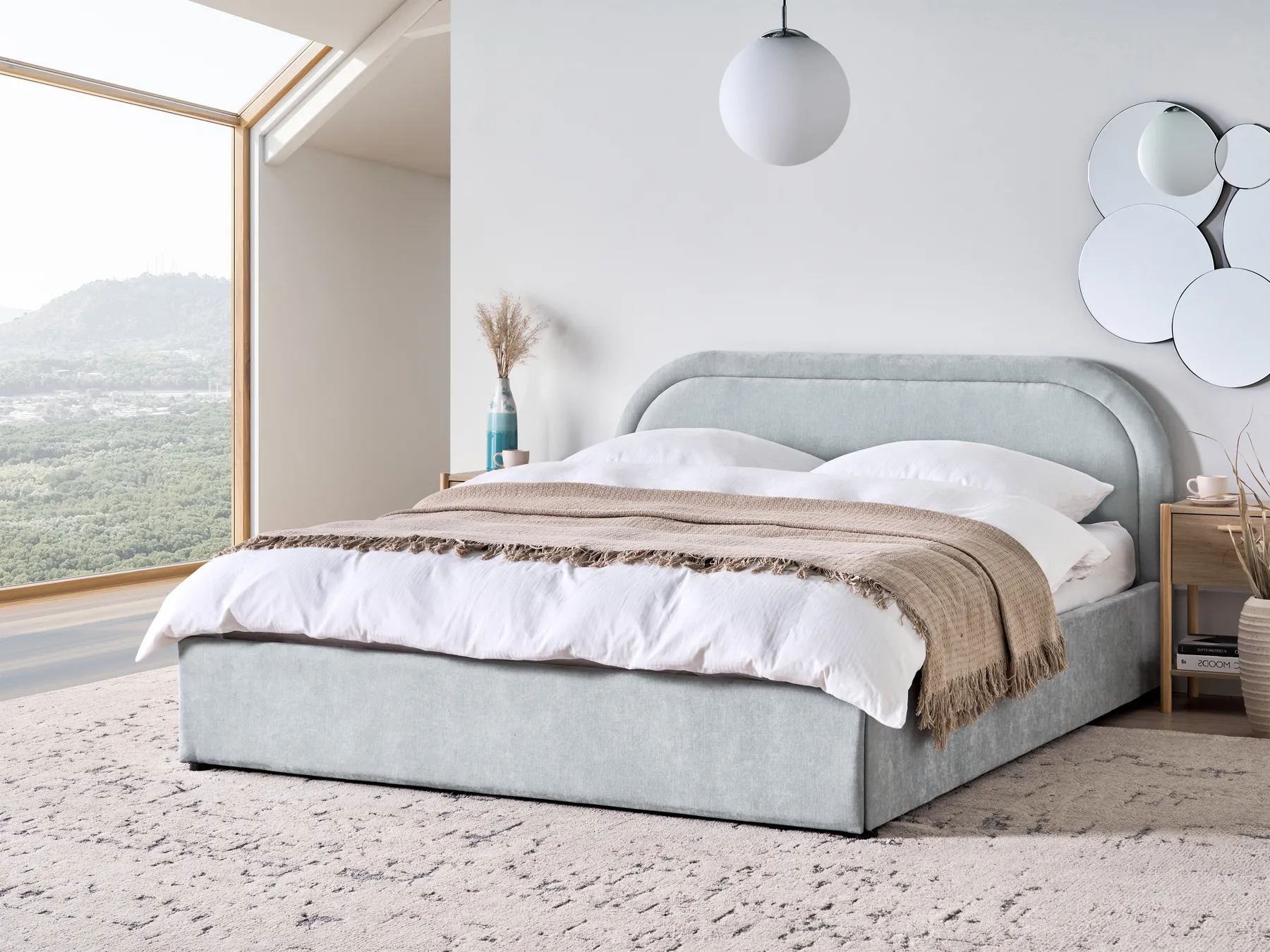 Ottoman Bed QUILLIEN Chenille Light Blue 160 x 200 cm (EU King Size)_989849