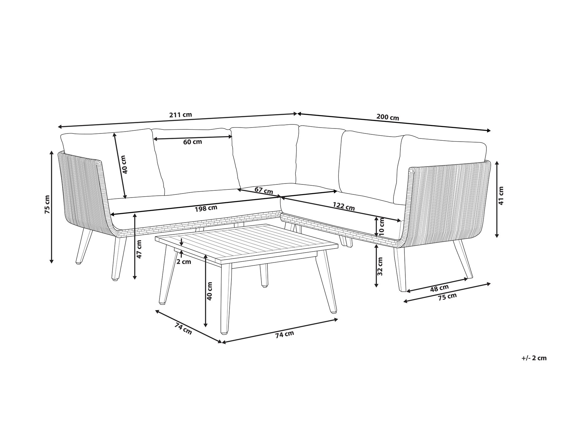 Garden Corner Sofa with Table 5 Seater ALCAMO Acacia Wood Black Left Hand_764383