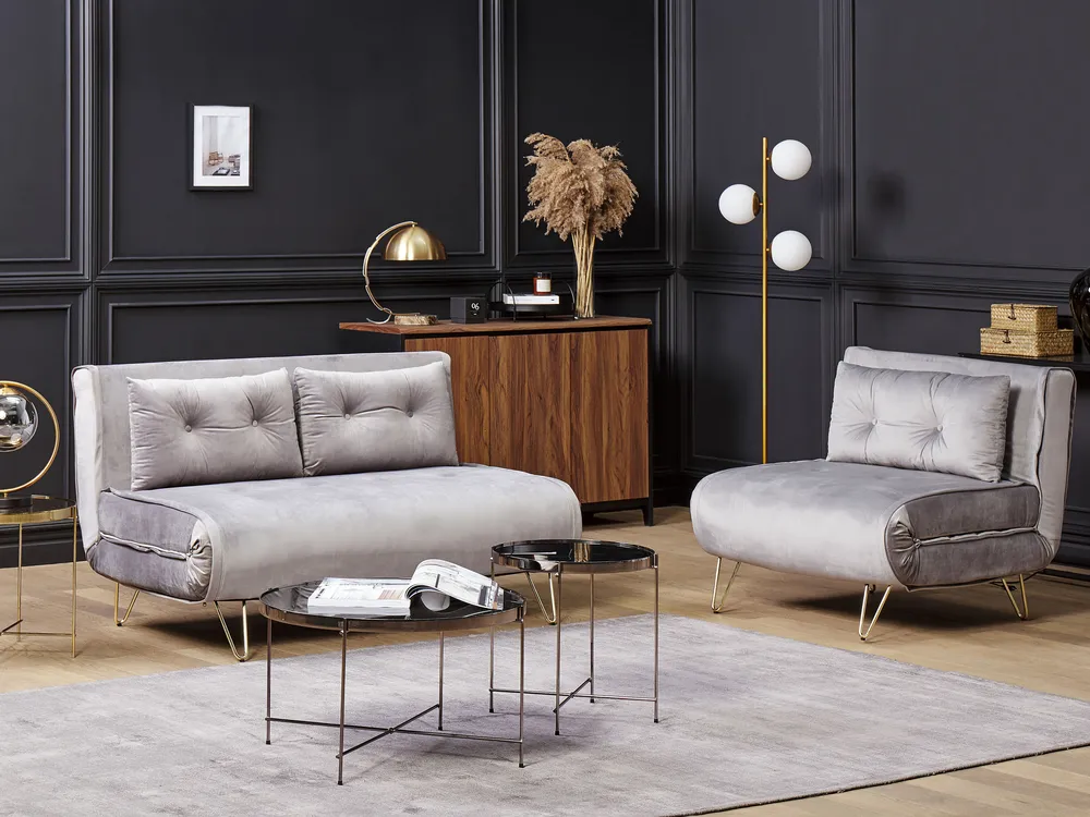 Sofa Bed 2 Seater VESTFOLD Velvet Grey_808714