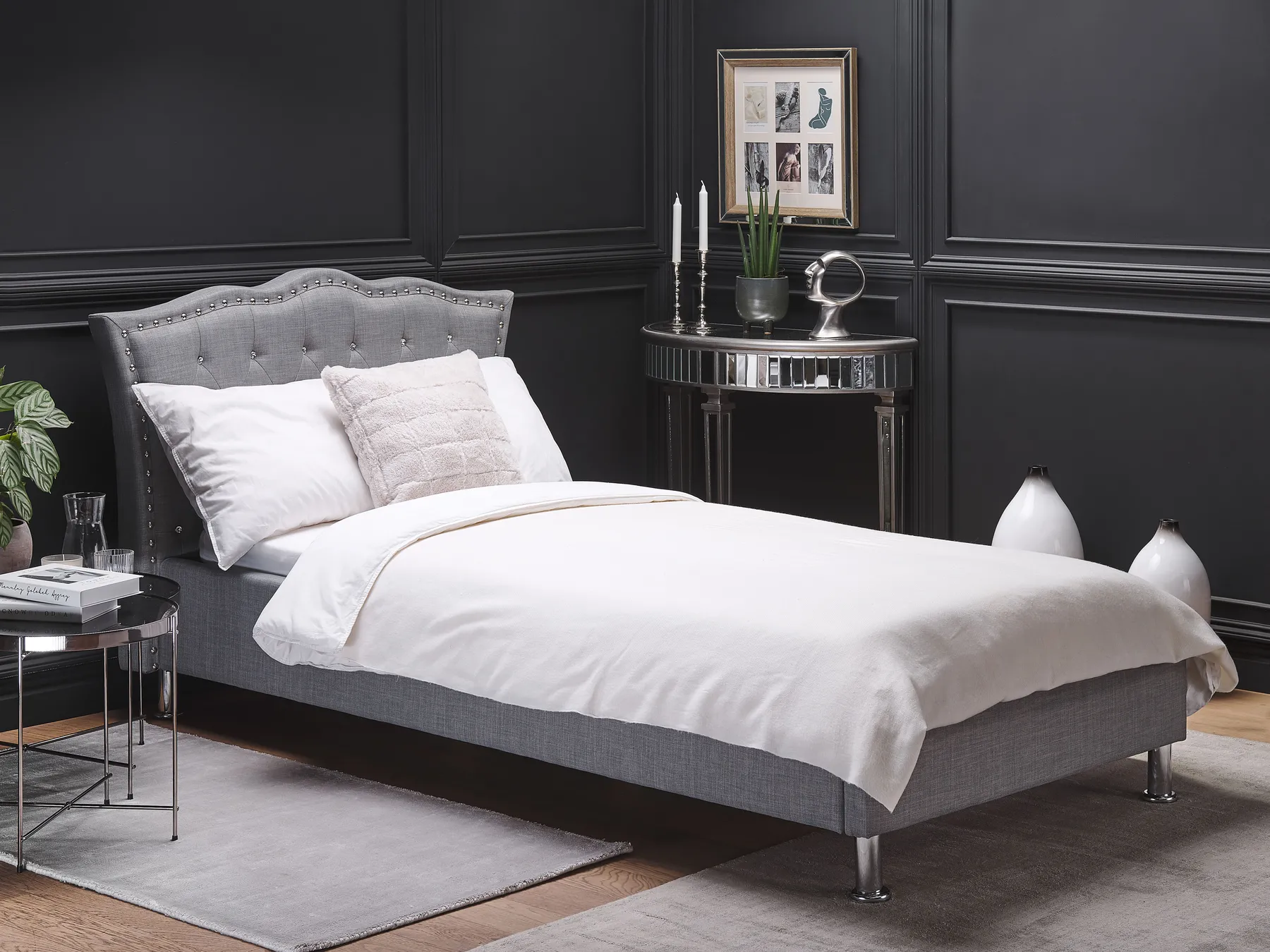 Ottoman Bed METZ Fabric Light Grey 90 x 200 cm (EU Single)_799471