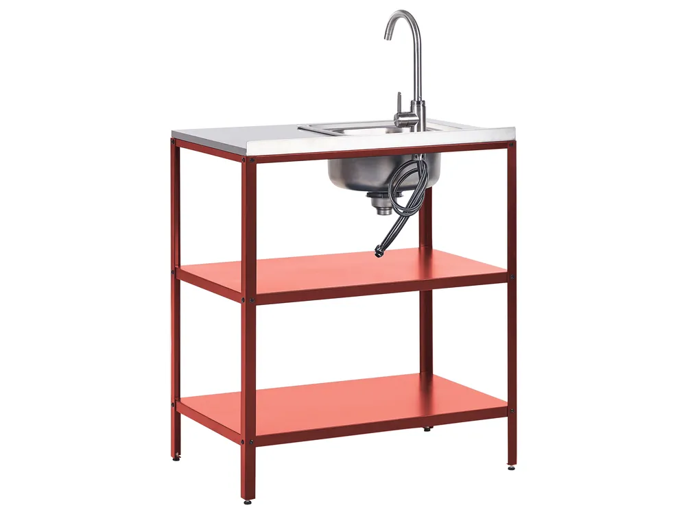Outdoor Kitchen Island with Sink VILAMA Red Metal_1052179